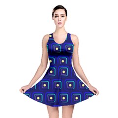 Blue Neon Squares - Modern Abstract Reversible Skater Dress by ConteMonfrey