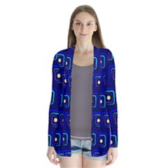 Blue Neon Squares - Modern Abstract Drape Collar Cardigan by ConteMonfrey