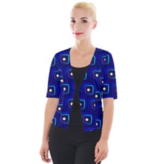 Blue Neon Squares - Modern Abstract Cropped Button Cardigan by ConteMonfrey