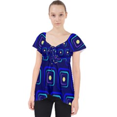 Blue Neon Squares - Modern Abstract Lace Front Dolly Top by ConteMonfrey