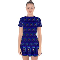 Blue Neon Squares - Modern Abstract Drop Hem Mini Chiffon Dress