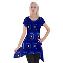 Blue Neon Squares - Modern Abstract Short Sleeve Side Drop Tunic by ConteMonfrey