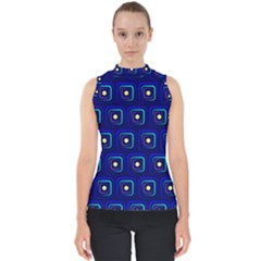 Blue Neon Squares - Modern Abstract Mock Neck Shell Top by ConteMonfrey