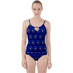 Blue Neon Squares - Modern Abstract Cut Out Top Tankini Set by ConteMonfrey