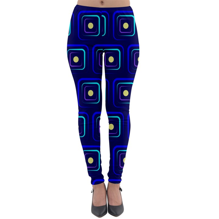 Blue Neon Squares - Modern Abstract Lightweight Velour Leggings