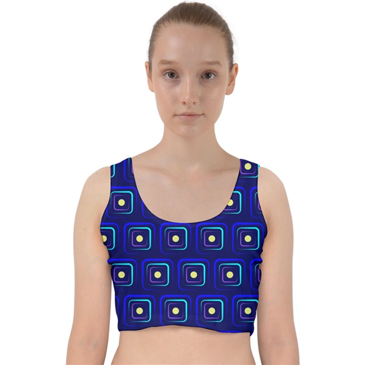 Blue Neon Squares - Modern Abstract Velvet Racer Back Crop Top