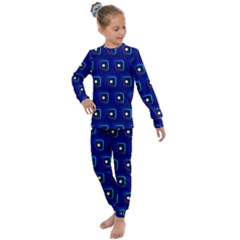 Blue Neon Squares - Modern Abstract Kids  Long Sleeve Set 