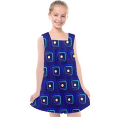 Blue Neon Squares - Modern Abstract Kids  Cross Back Dress by ConteMonfrey