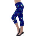 Blue Neon Squares - Modern Abstract Lightweight Velour Capri Leggings  View3