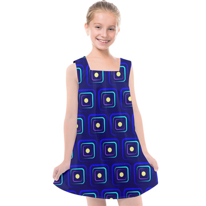 Blue Neon Squares - Modern Abstract Kids  Cross Back Dress