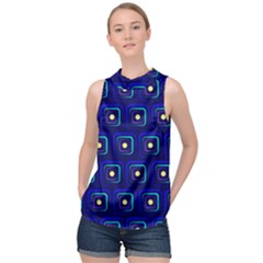 Blue Neon Squares - Modern Abstract High Neck Satin Top by ConteMonfrey