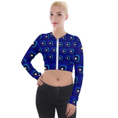 Blue Neon Squares - Modern Abstract Long Sleeve Cropped Velvet Jacket by ConteMonfrey