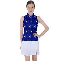 Blue Neon Squares - Modern Abstract Women s Sleeveless Polo Tee by ConteMonfrey