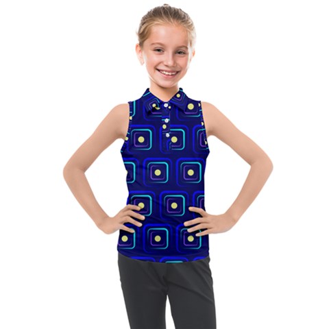 Blue Neon Squares - Modern Abstract Kids  Sleeveless Polo Tee by ConteMonfrey