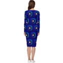 Blue Neon Squares - Modern Abstract Long Sleeve V-Neck Bodycon Dress  View4