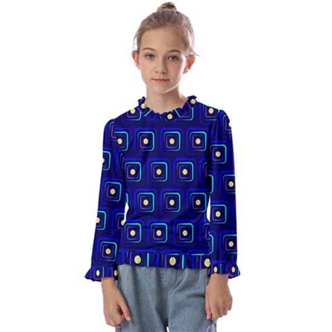 Blue Neon Squares - Modern Abstract Kids  Frill Detail Tee by ConteMonfrey