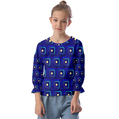 Blue Neon Squares - Modern Abstract Kids  Cuff Sleeve Top by ConteMonfrey