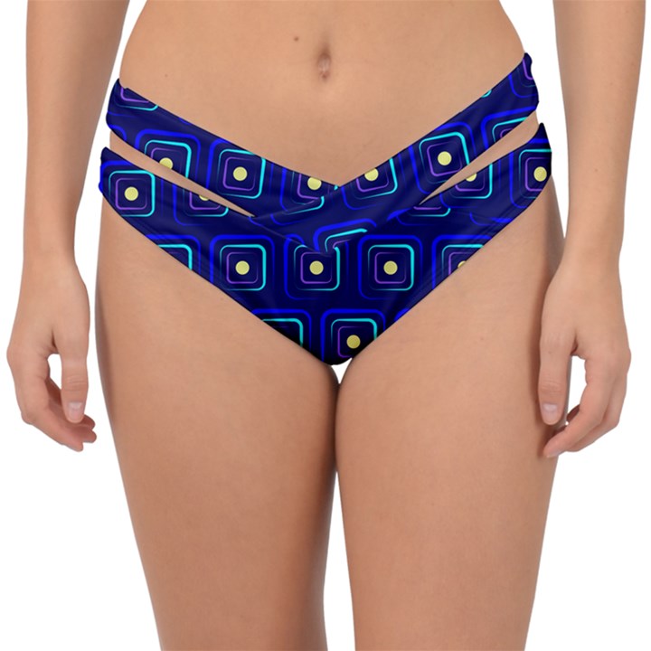 Blue Neon Squares - Modern Abstract Double Strap Halter Bikini Bottoms