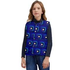 Blue Neon Squares - Modern Abstract Kid s Short Button Up Puffer Vest	 by ConteMonfrey