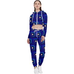 Blue Neon Squares - Modern Abstract Cropped Zip Up Lounge Set by ConteMonfrey