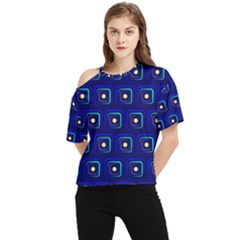 Blue Neon Squares - Modern Abstract One Shoulder Cut Out Tee