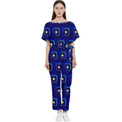 Blue Neon Squares - Modern Abstract Batwing Lightweight Chiffon Jumpsuit by ConteMonfrey