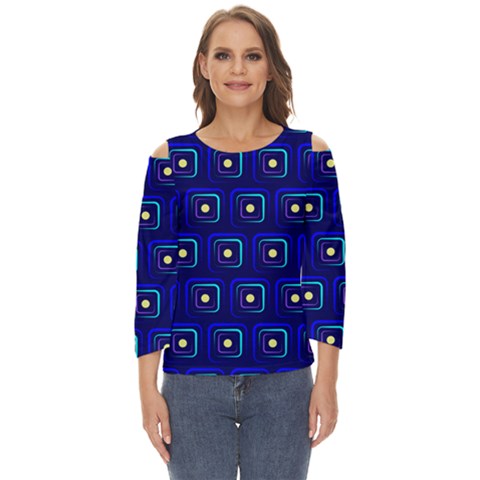 Blue Neon Squares - Modern Abstract Cut Out Wide Sleeve Top by ConteMonfrey