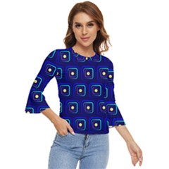 Blue Neon Squares - Modern Abstract Bell Sleeve Top