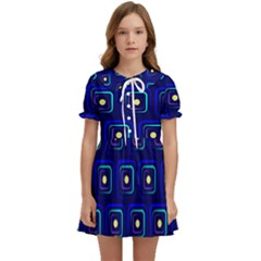 Blue Neon Squares - Modern Abstract Kids  Sweet Collar Dress