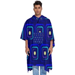 Blue Neon Squares - Modern Abstract Men s Hooded Rain Ponchos