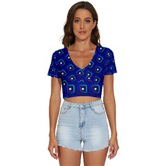 Blue Neon Squares - Modern Abstract V-neck Crop Top