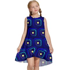 Blue Neon Squares - Modern Abstract Kids  Frill Swing Dress by ConteMonfrey