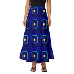 Blue Neon Squares - Modern Abstract Tiered Ruffle Maxi Skirt