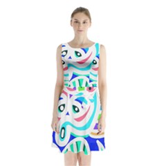 Crazy Pop Art - Doodle Animals   Sleeveless Waist Tie Chiffon Dress by ConteMonfrey