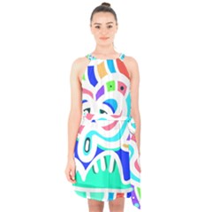 Crazy Pop Art - Doodle Animals   Halter Collar Waist Tie Chiffon Dress by ConteMonfrey