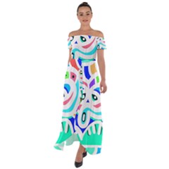 Crazy Pop Art - Doodle Animals   Off Shoulder Open Front Chiffon Dress by ConteMonfrey