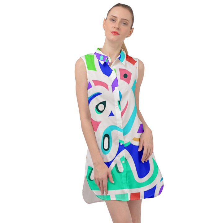 Crazy Pop Art - Doodle Animals   Sleeveless Shirt Dress