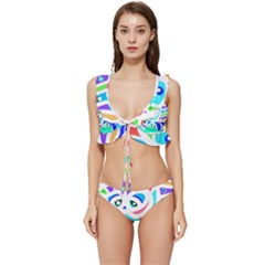 Crazy Pop Art - Doodle Animals   Low Cut Ruffle Edge Bikini Set by ConteMonfrey