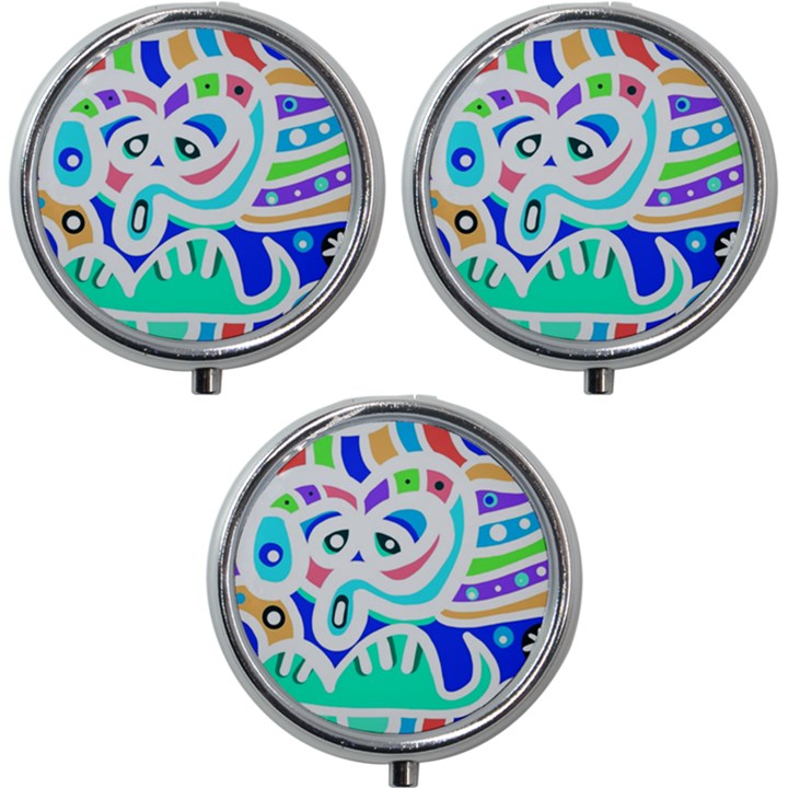 Crazy Pop Art - Doodle Animals   Mini Round Pill Box (Pack of 3)