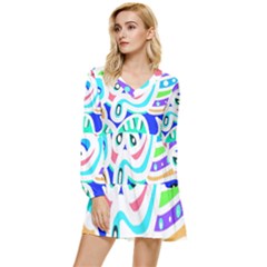 Crazy Pop Art - Doodle Animals   Tiered Long Sleeve Mini Dress by ConteMonfrey