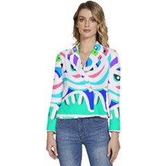 Crazy Pop Art - Doodle Animals   Women s Long Sleeve Revers Collar Cropped Jacket by ConteMonfrey