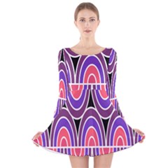 Pink, Blue, Black, Purple Tones Pop Art  Long Sleeve Velvet Skater Dress