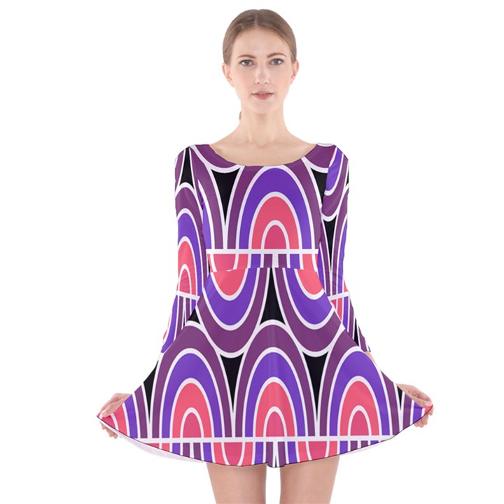 Pink, blue, black, purple Tones Pop Art  Long Sleeve Velvet Skater Dress