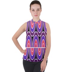 Pink, Blue, Black, Purple Tones Pop Art  Mock Neck Chiffon Sleeveless Top