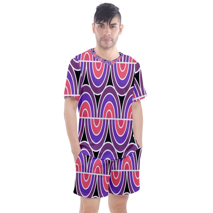 Pink, blue, black, purple Tones Pop Art  Men s Mesh Tee and Shorts Set