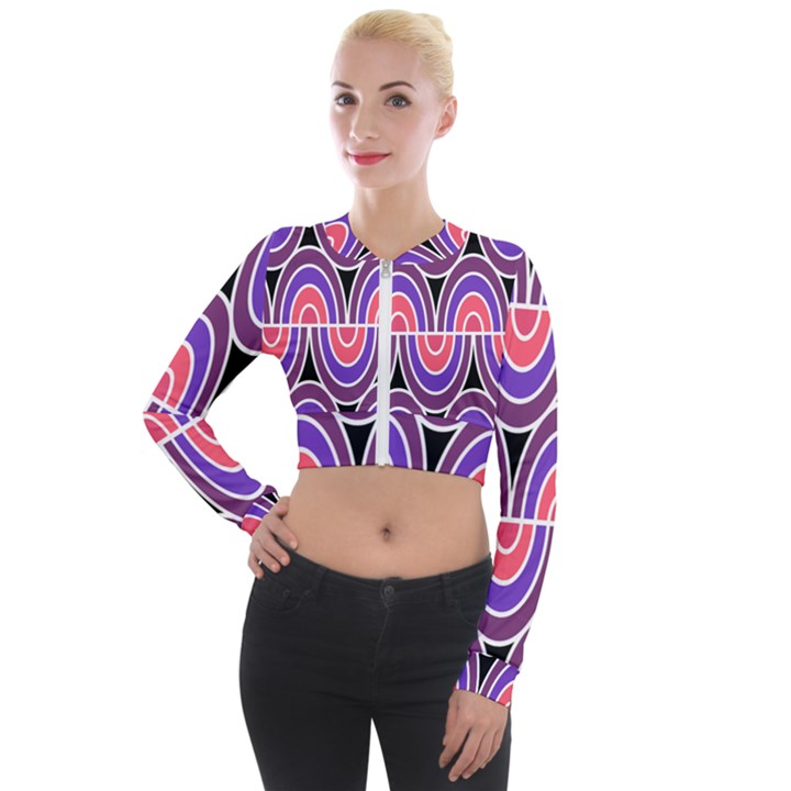 Pink, blue, black, purple Tones Pop Art  Long Sleeve Cropped Velvet Jacket