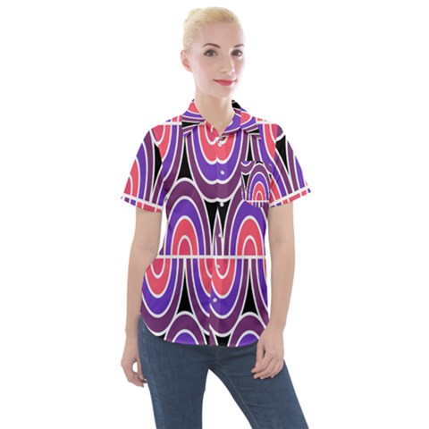 Pink, Blue, Black, Purple Tones Pop Art  Women s Short Sleeve Pocket Shirt by ConteMonfrey