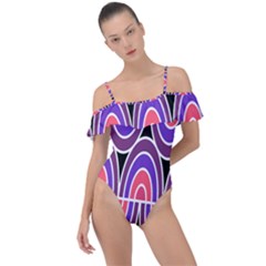 Pink, Blue, Black, Purple Tones Pop Art  Frill Detail One Piece Swimsuit by ConteMonfrey