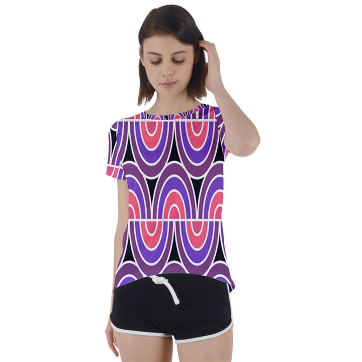 Pink, blue, black, purple Tones Pop Art  Short Sleeve Open Back Tee