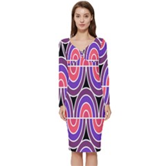 Pink, Blue, Black, Purple Tones Pop Art  Long Sleeve V-neck Bodycon Dress  by ConteMonfrey